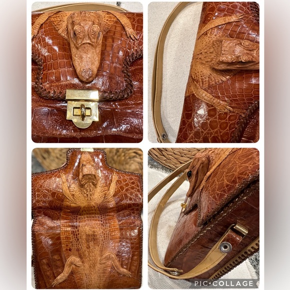 ✨VTG✨ 1950's Tourist Trade Alligator Purse Handbag w Taxidermy Baby Alligator - Picture 9 of 16